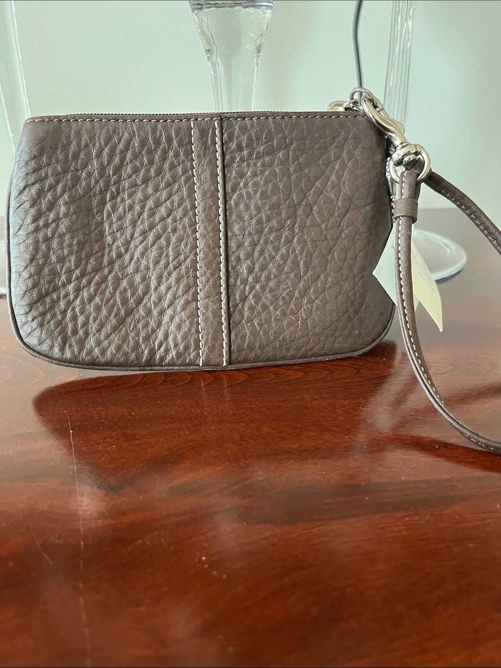 Coach Pebbled Leather Wristlet in Taupe Brown